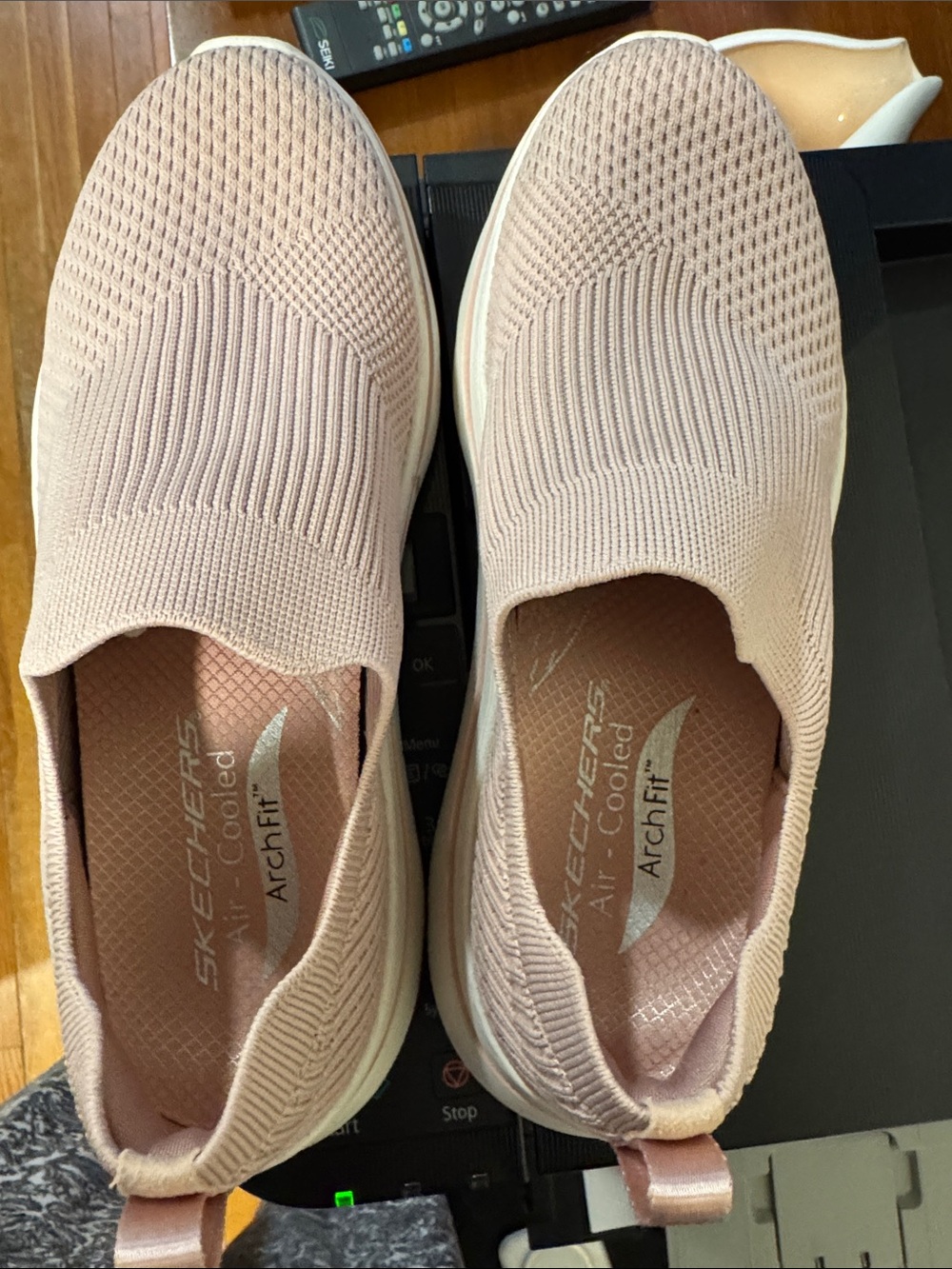 Skechers Women's Blush Pink Slip-On Knit Arch Fit Sneakers